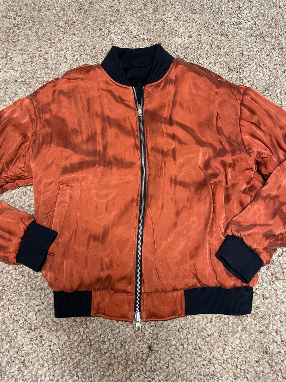 J brand navy/orange reversible satin bomber jacket - new